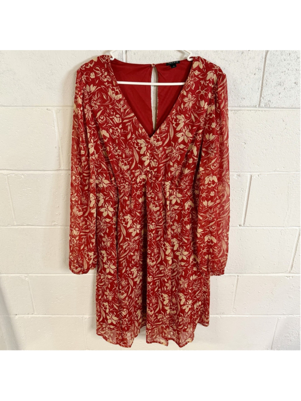 Torrid Chiffon Babydoll Dress size L Red Gold Floral spring summer wedding guest